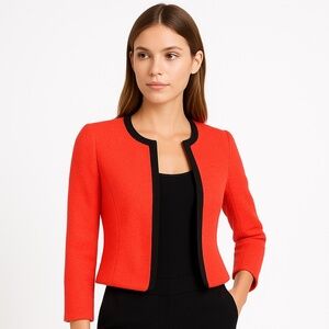 ✨ Ted Baker Kerisa Neon Red Cropped Tweed Bouclé Blazer – Size 1 (US 2–4)